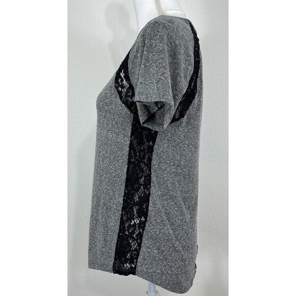 Rebecca Taylor Gray & Black Lace Inset T-Shirt Size Small (4/6) - Picture 8 of 12